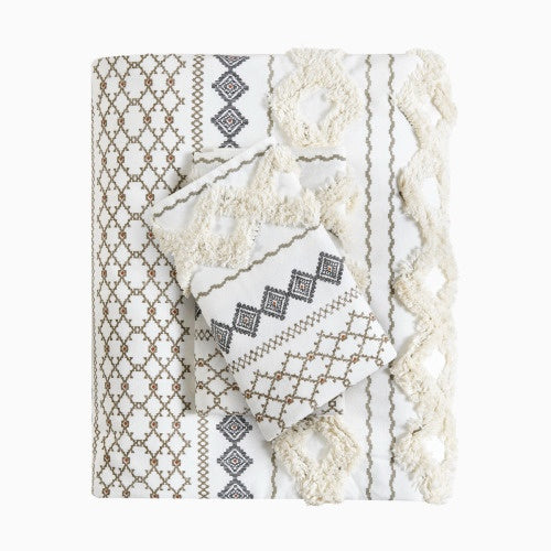 Full Queen Cotton Printed Duvet Cover Set With Chenille