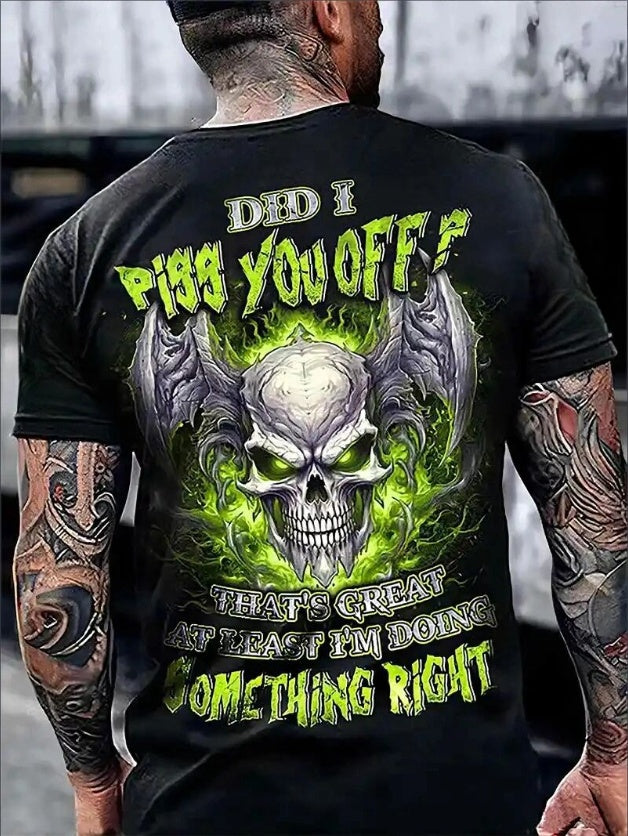 Men's Skull Print T-shirt, Casual Short Sleeve Crew Neck Tee, Men's Clothing For Outdoor