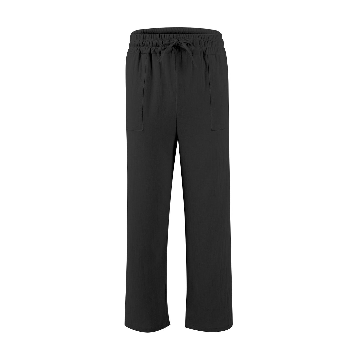 Men's Cotton And Linen Beach Trousers Drawstring Elastic Waist Straight Comfortable Breathable