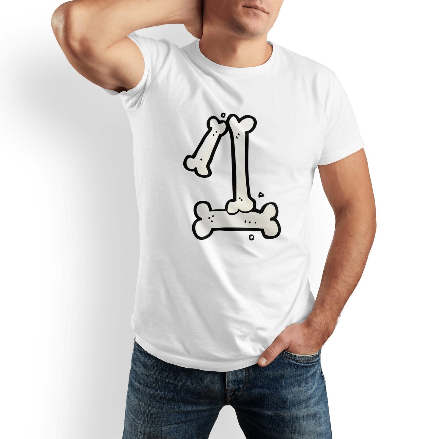 Bone Men's Pure Cotton T-shirt - Casual Round Neck, Slightly Elastic, Suitable For All Seasons Knitted Fabric, Classic Fit Adult Shirt, Pet Couple Shirt
