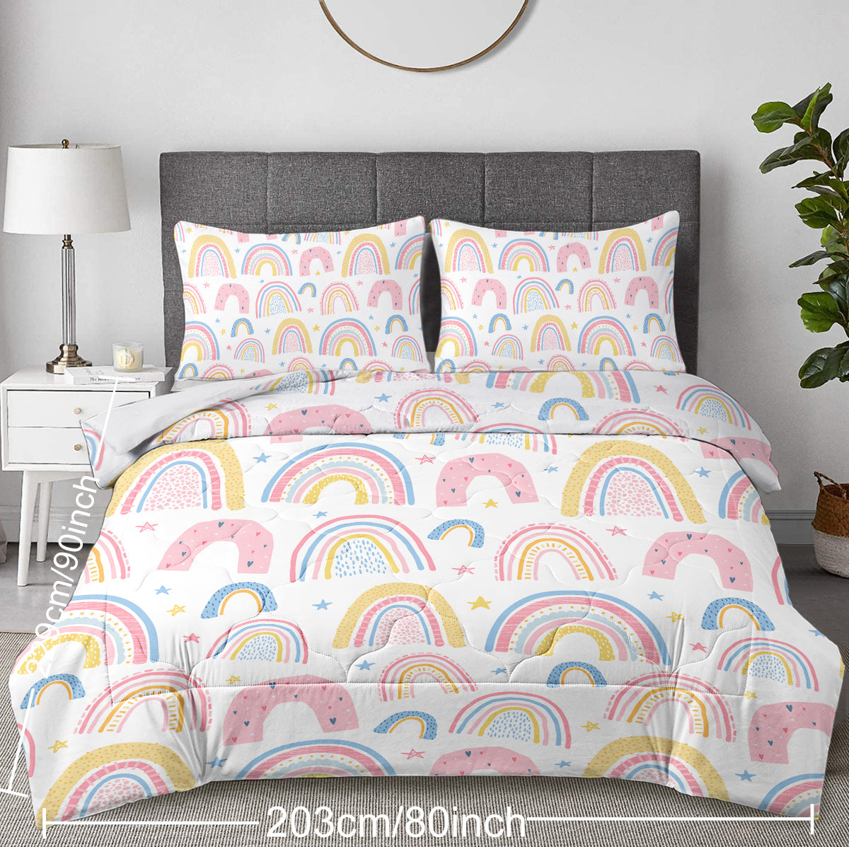 Rainbow Pattern Comforter Set For Women Pink And Yellow Rainbow Star Comforter 3 Piece With 2 Pillow Shams 1 Comforter And 2 Pillow Shams  Twin Full Queen King Size