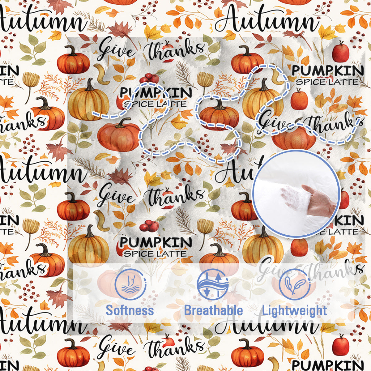 Pumpkin Autumn Leaves Design Quilt Set 3 Pieces Queen King Size All Seasons Bedding Quilt Bed Set With 2 Pillowcases For Kids Teens Adults Bedroom Decor Thanksgiving