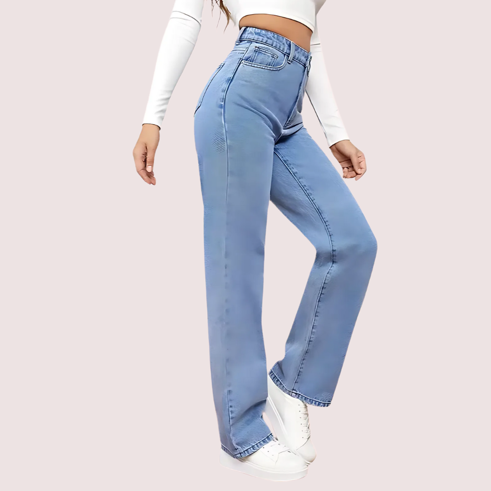 Women&#39;s Fashionable Washed High Waist Straight Jeans