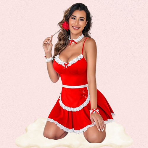 French Daina Red Lace Maid Costume with Luxury Panty Gift
