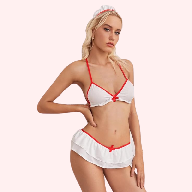 French Daina Naughty Nurse Sling Sheer Lingerie Set with Luxury Panty Gift