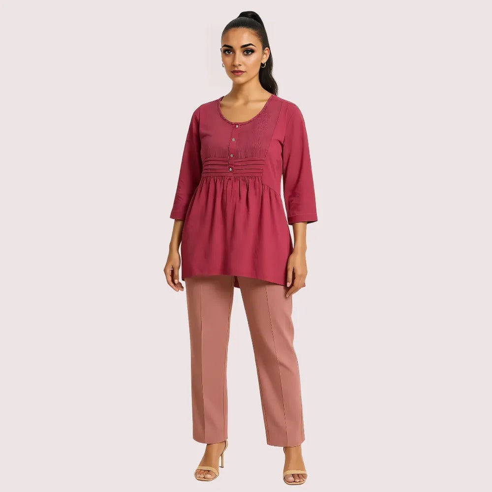 Rosewood Pintuck Pleated Cotton Top