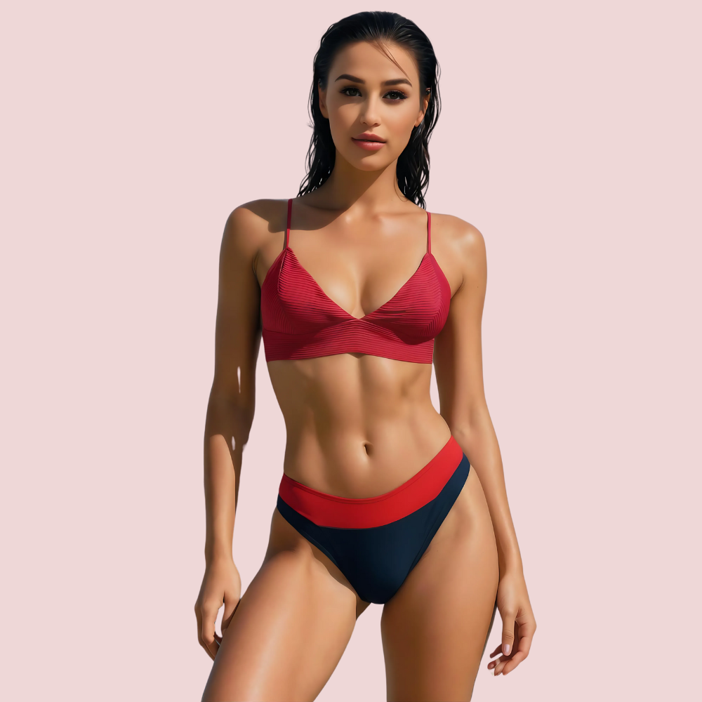 Sporty V-Neck Bralette Bikini Top with Thin Straps (Top Only)