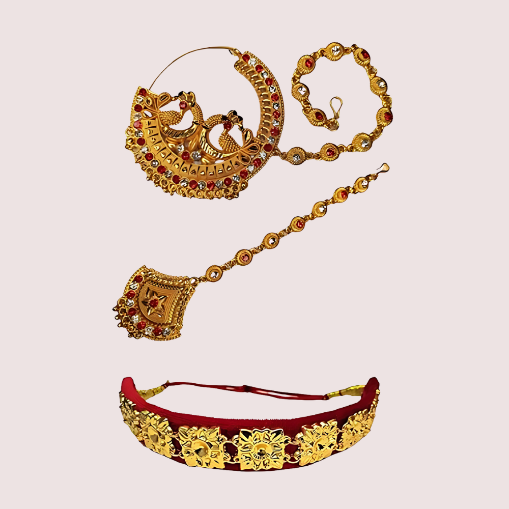 Kumauni Guloband with Nath &amp; Mangtika – Bridal Gold Jewelry Set