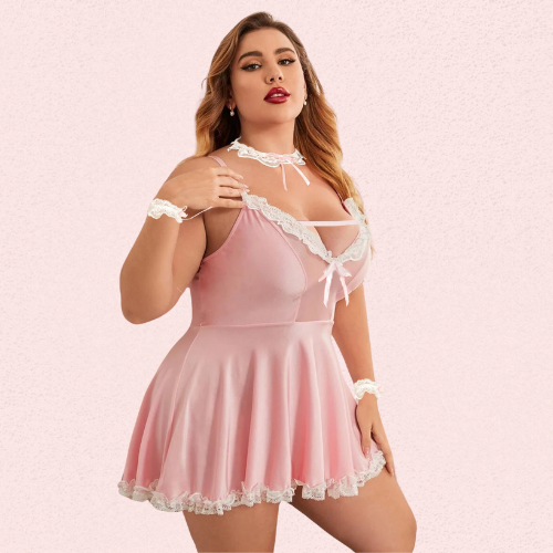 French Daina Stylish Pink Apron Maid Outfit with Luxury Panty Gift