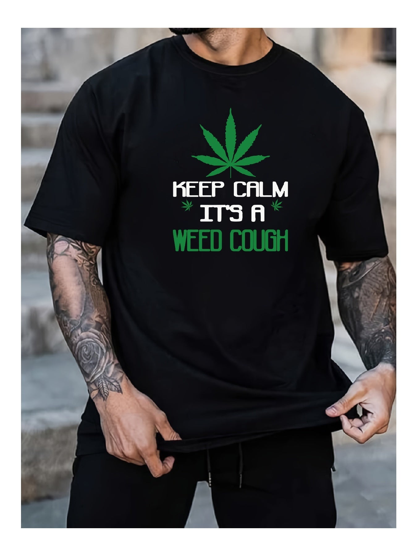 Keep Calm Its A Weed Cough  Funny TShirt With Leaf Design