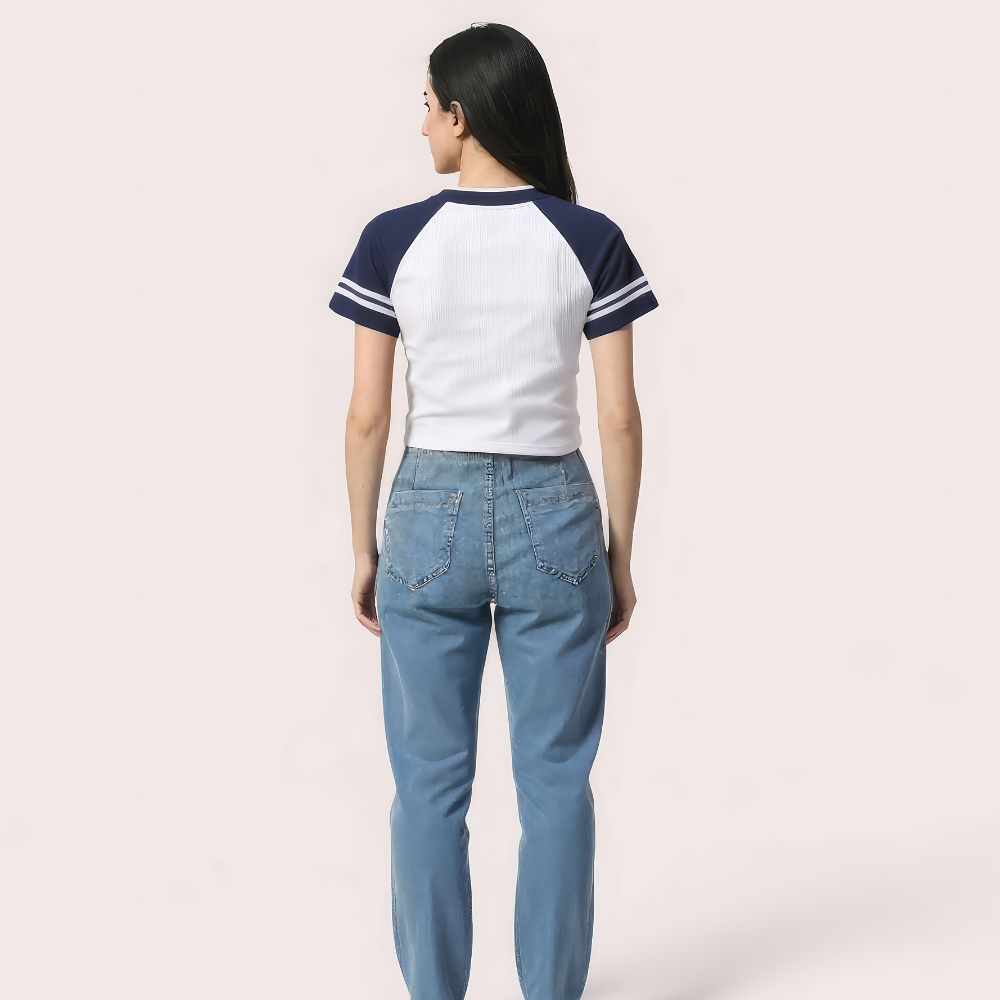 &quot;Brooklyn 76&quot; Varsity Crop Top – Navy &amp; White