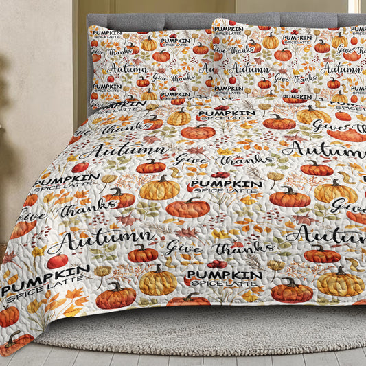 Pumpkin Autumn Leaves Design Quilt Set 3 Pieces Queen King Size All Seasons Bedding Quilt Bed Set With 2 Pillowcases For Kids Teens Adults Bedroom Decor Thanksgiving