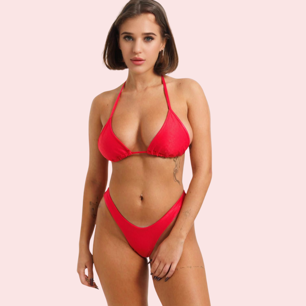 Sizzling Red Classic Triangle Halter Bikini Top (Top Only)