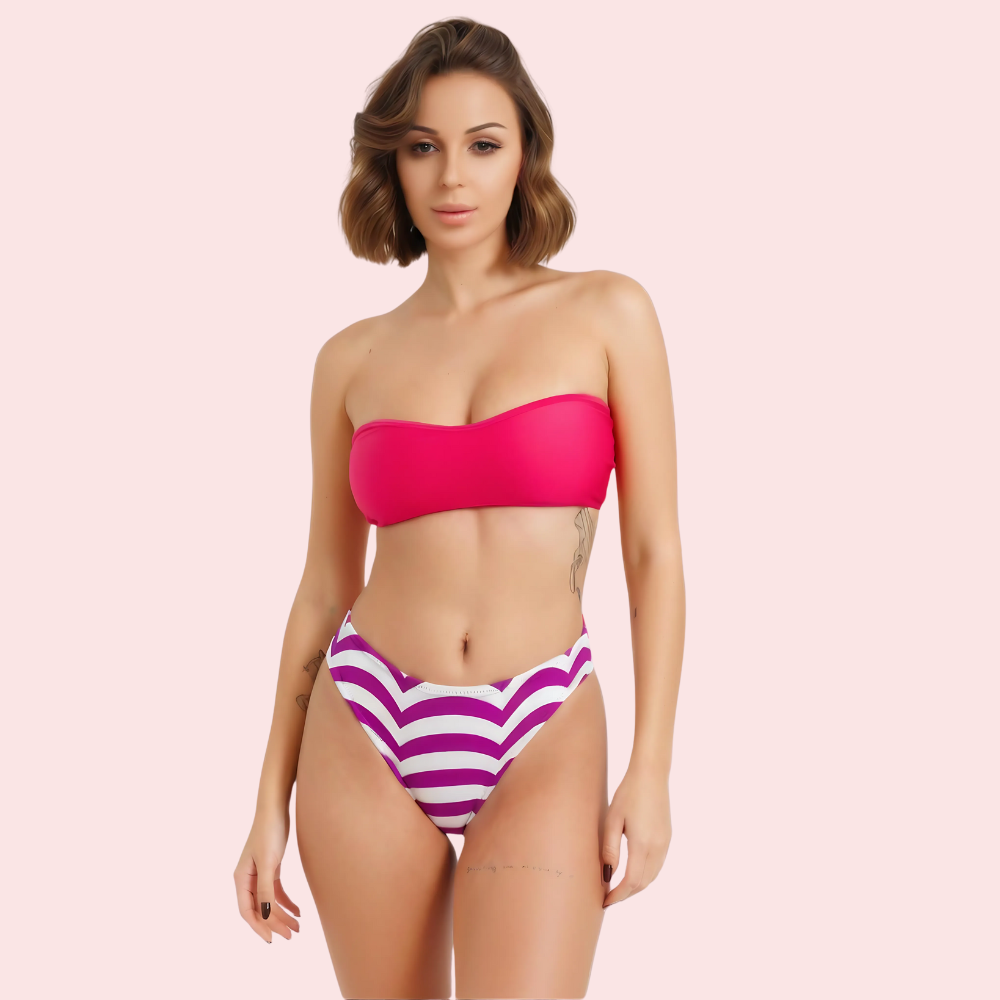 Vibrant V-Cut Striped High-Waisted Bikini Bottom (Bottom Only)
